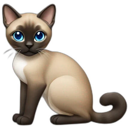 Khaki brown and black siamese Cat sitting down with blue eyes and white chin and white feet emoji