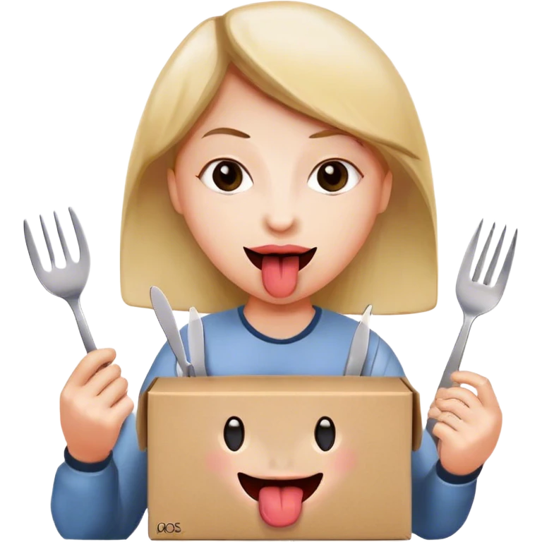  tongue out with a box and a fork and a knife  emoji