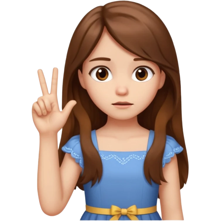 fake costumer loyalty, girl that doesn't care, she is like whatever, brown long hair, cute dress and her hand showing like i dont care whatever, make her look little bit bored emoji