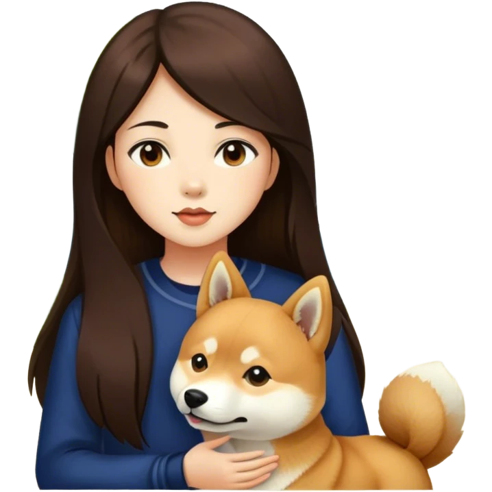 girl long dark brown hair with shiba inu outdoors emoji
