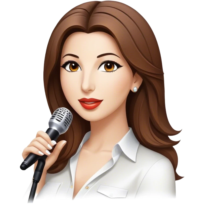 Cinematic Realistic Nancy Ajram Pop Culture Emoji, depicted with a charismatic modern portrayal of the celebrated singer rendered with crisp detail and energetic lighting. emoji