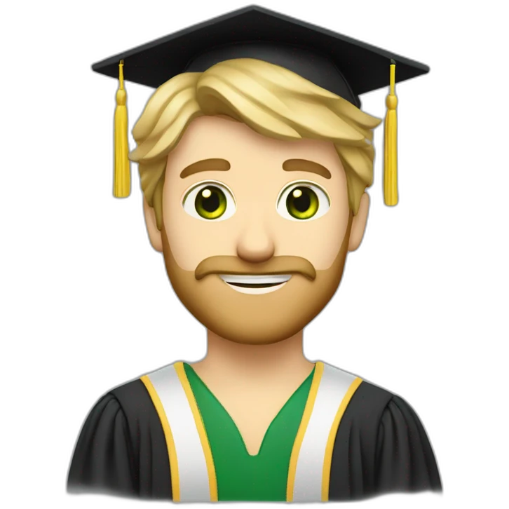 one blonde, bearded, green-eyed, male teacher wearing a graduation hat emoji