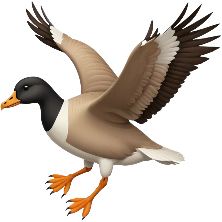 wild goose in flight, with black neck, black feet, black beak, brown wings emoji