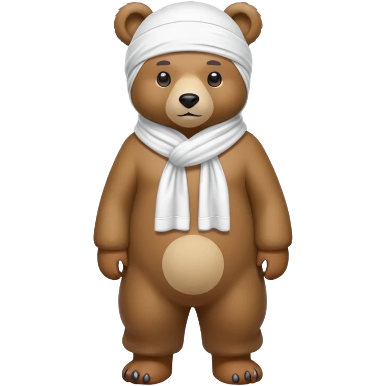 Complete full-body view of a bear wearing a white durag, showing from head to toe emoji