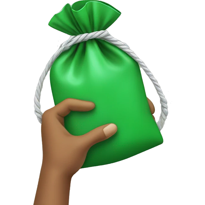 hand holding a green pouch tied with string emoji