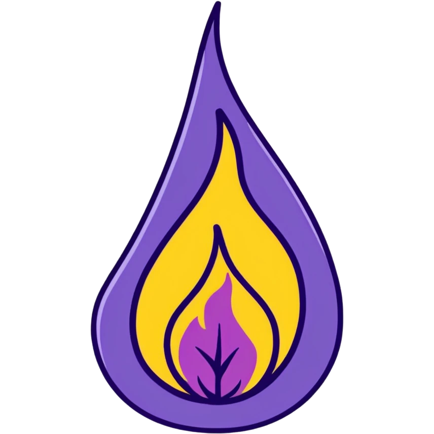 purple flame, cartoonish sticker style emoji