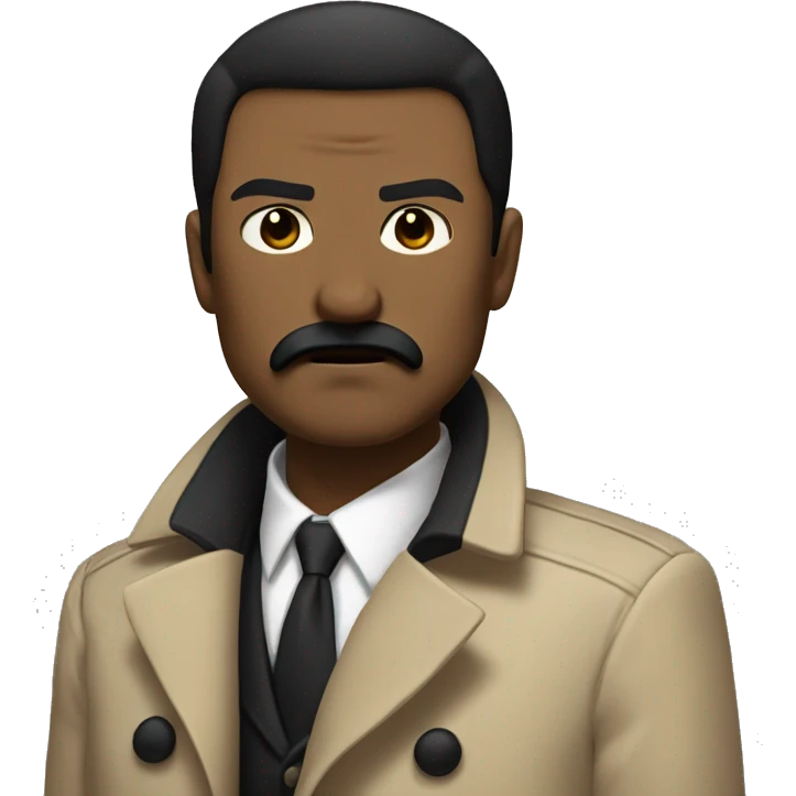 Man with black straight hair on the side with a black square mustache in a beige coat angry emoji