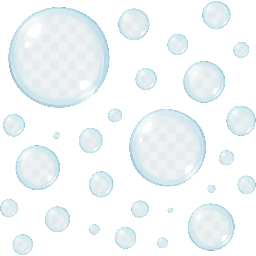 transparent and sparkling soap bubbles of various sizes, bright feeling, simple background emoji