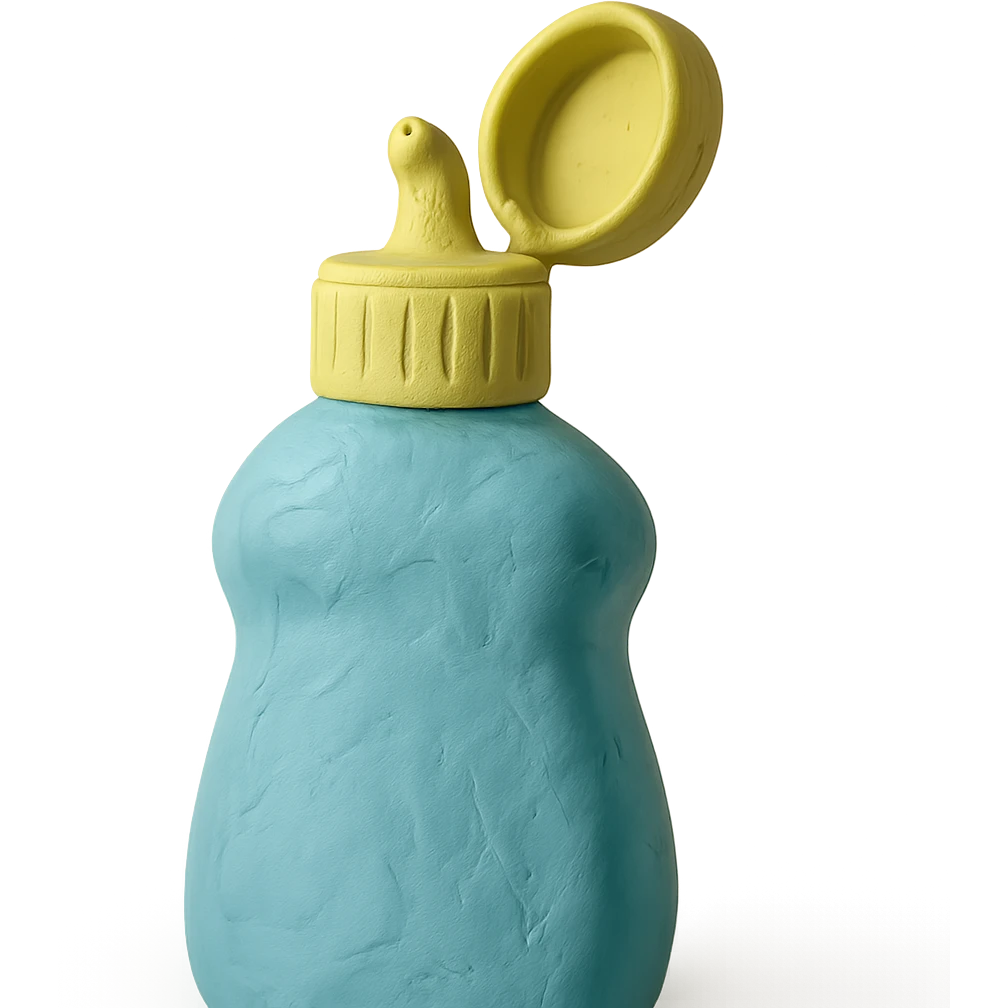 close-up of dish soap bottle in claymation style with cap open, soft lighting, pastel colors emoji