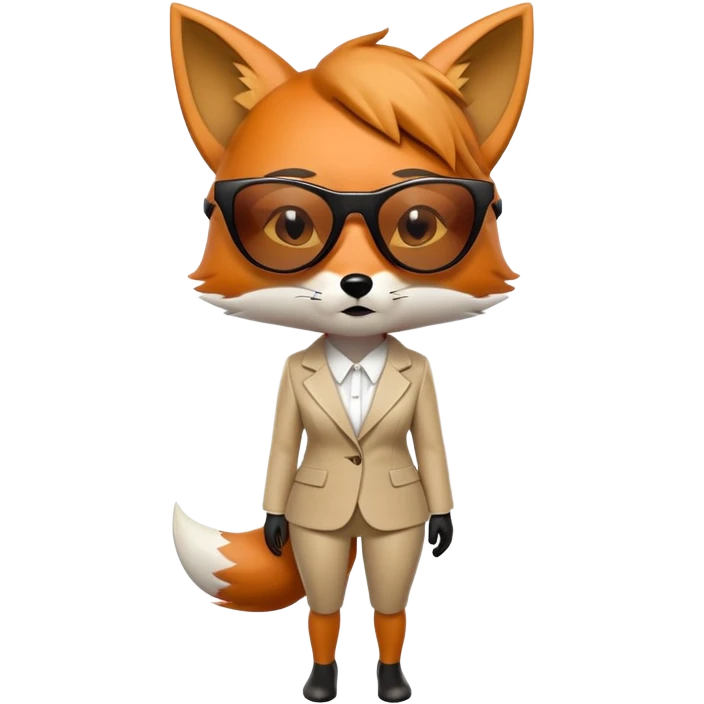 serious anthropomorphised female fox in stylish outfit with sunglasses, crying and looking to the left, full-body view emoji