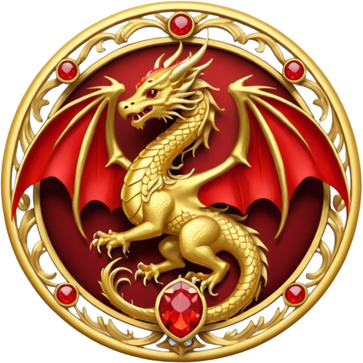 Golden Dragon with wings crest/brosch in a circle with red gems emoji