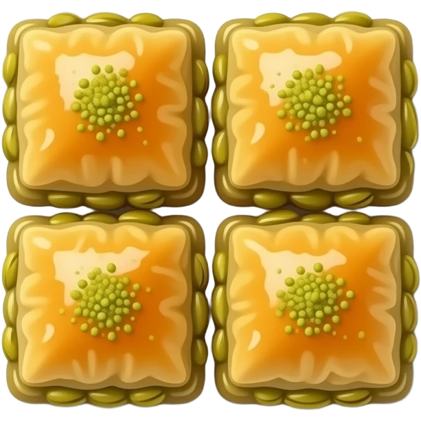 Beyaz sunum tabağın içerisinde 4 tane Fıstıklı baklavanın emoji