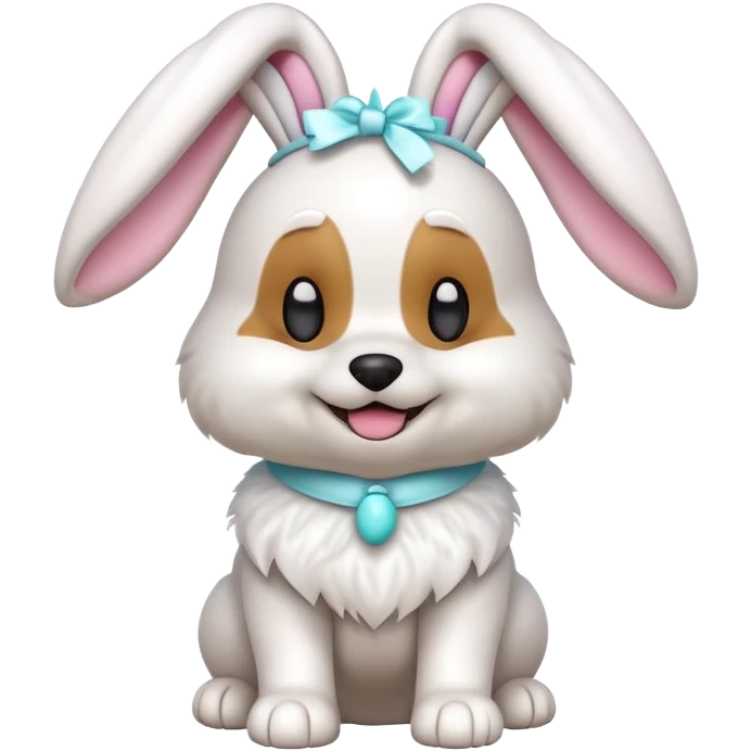 Create a 3D emoji of a cute dog dressed as the Easter Bunny.  emoji