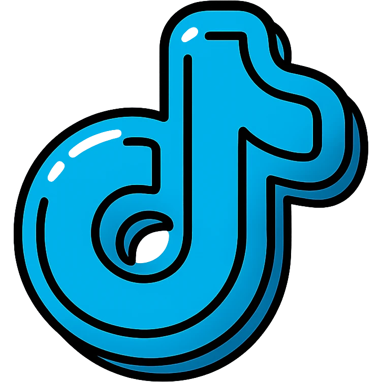 puffy cartoonish TikTok logo, blue, bold outlines, deep shadows, bright highlights, outlined colorful style, no background, only blue rounded symbol emoji