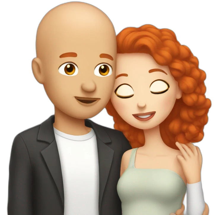 couple kiss bald guy with redhead woman emoji