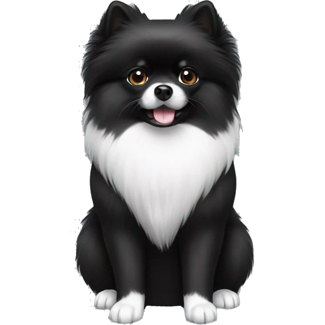 Black Pomeranian with white paws and white chest emoji