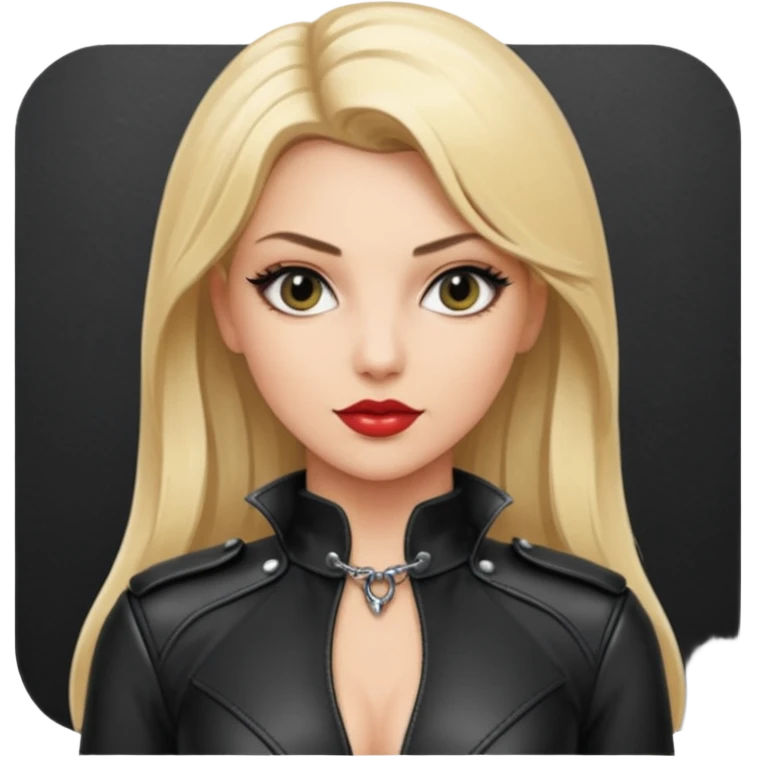 Dominatrix with blonde hair, leather outfit emoji