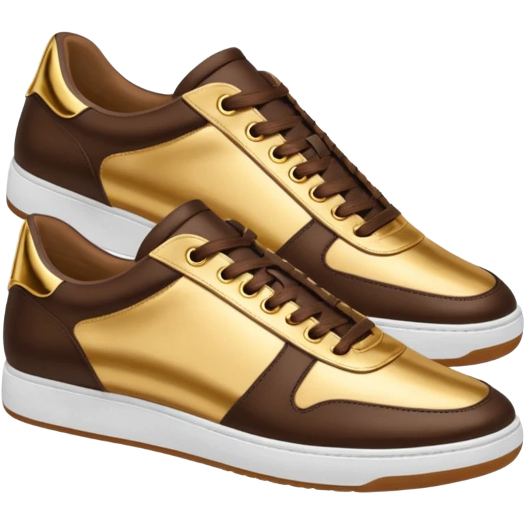Metallic 24k gold and mocha brown womens stylish sneakers emoji