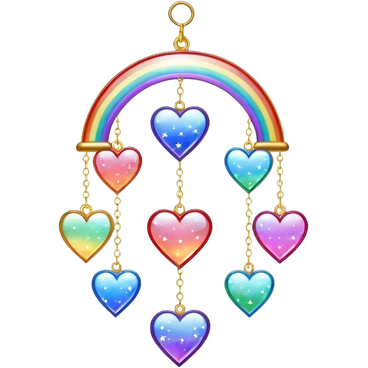 Sparkly glittery aesthetic Iridescent rainbow suncatcher hanging hearts and tiny stars emoji