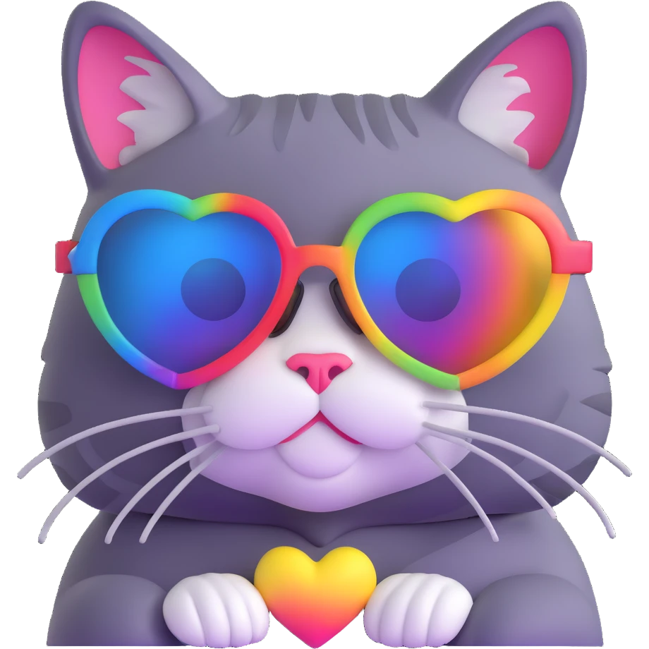Cat wearing rainbow heart-shaped sunglasses emoji