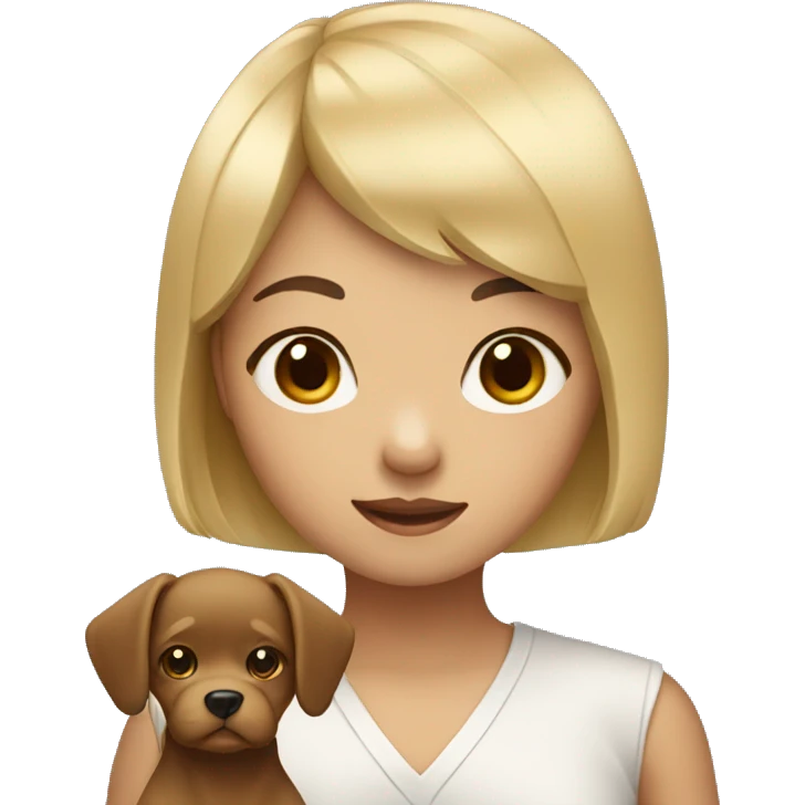 asain girl with bangs holding dog emoji