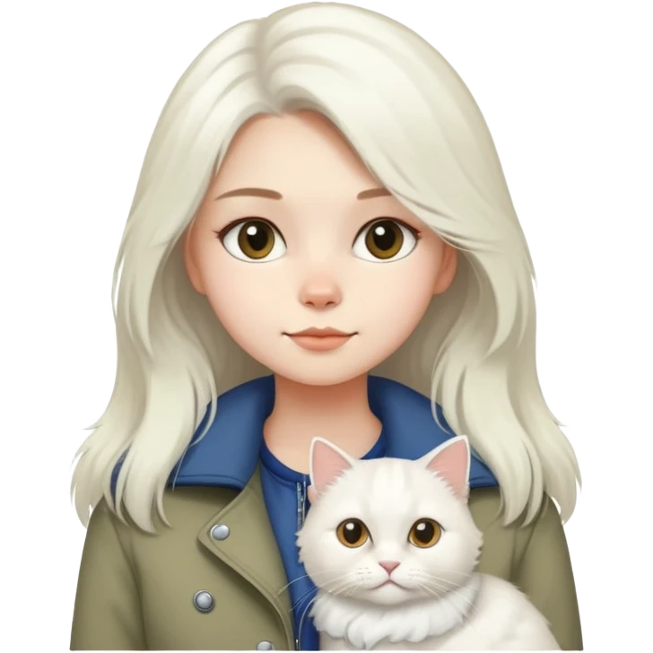 girl wear jacket with a British white Longhair cat emoji