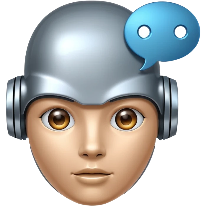futuristic robot head with speech bubbles, representing a large language model emoji