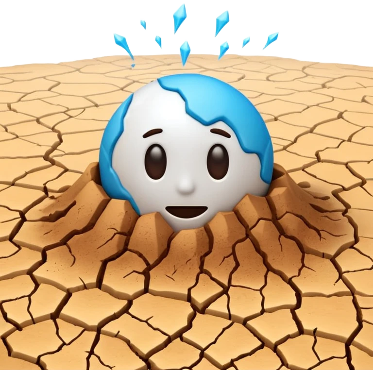 3D render of Drought Crack, miniature weather phenomenon, volumetric particle effects, parched brown earth ground texture, emoji style, isolated on white background --v 6.0. emoji