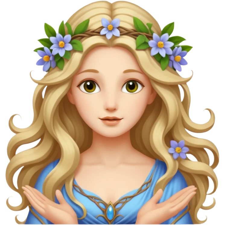 A beautiful goddess Eostre with flowing hair and spring flowers emoji