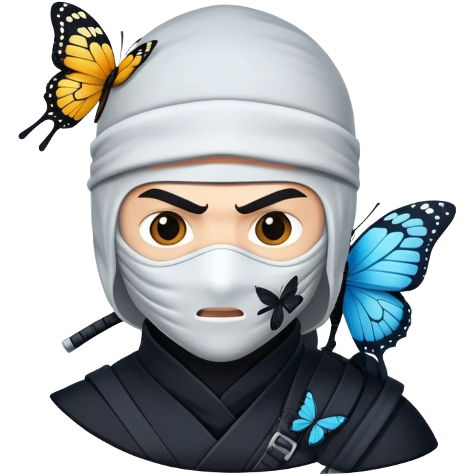 White-skinned ninja with a butterfly perched on his shoulder.  emoji