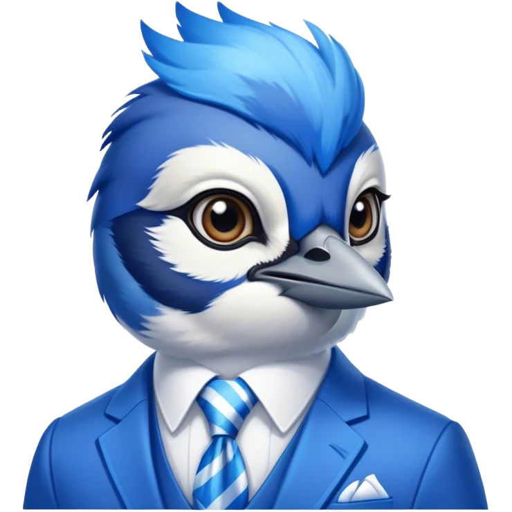 An elegant bluejay bird in a suite emoji
