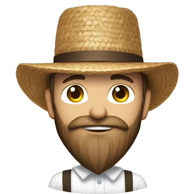 Amish brown straw hat and small beard without mustache white skin  emoji