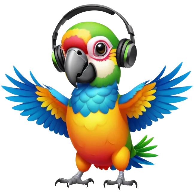 Crazy parrot with a headset dancing like crazy in rhythm emoji