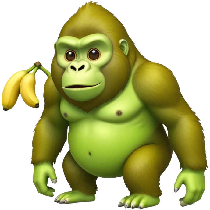 A hybrid creature with a yellow banana-shaped body and a bright green gorilla head emoji