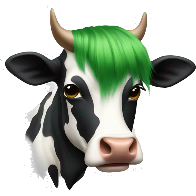 A cow with green hair black lips and brown skin emoji