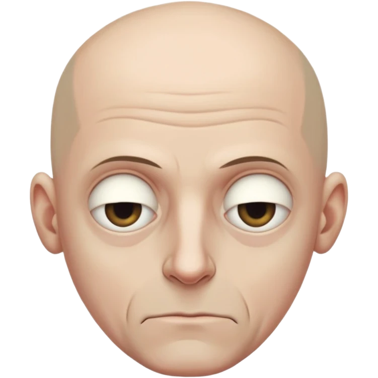Steven Miller, bald, very grim expression, very narrow face, pronounced sagging eyelids lower on outer sides, bottom lip sticking out emoji