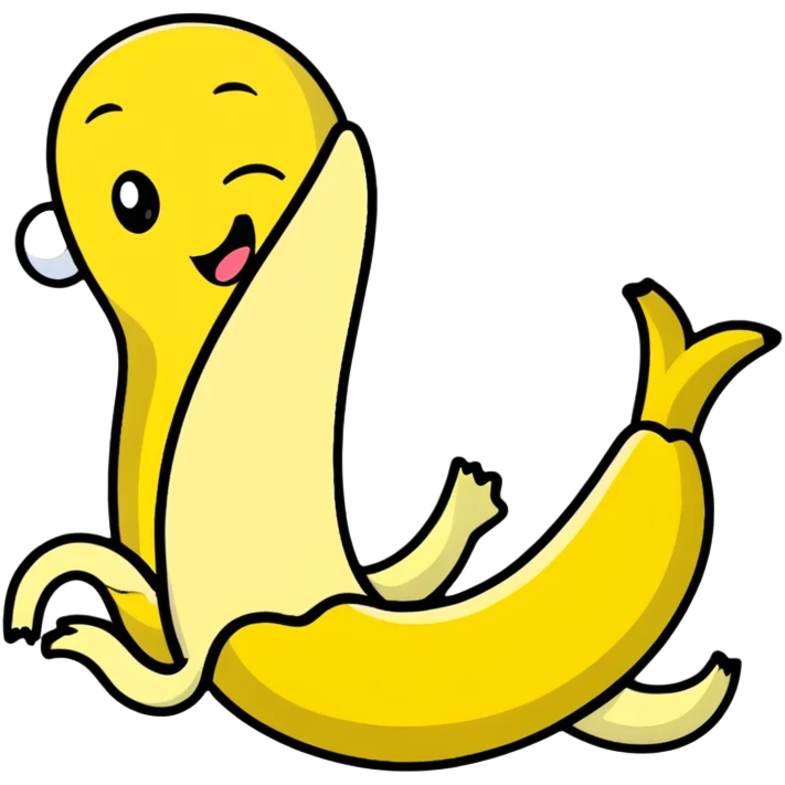 silly banana character slipping on its own peel emoji
