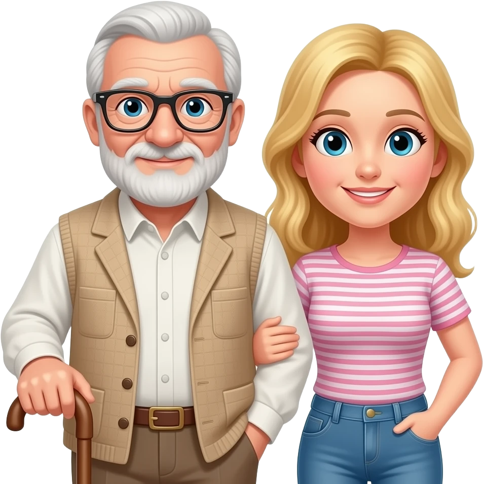 Old, elderly man with glasses and cane with young blonde girlfriend emoji