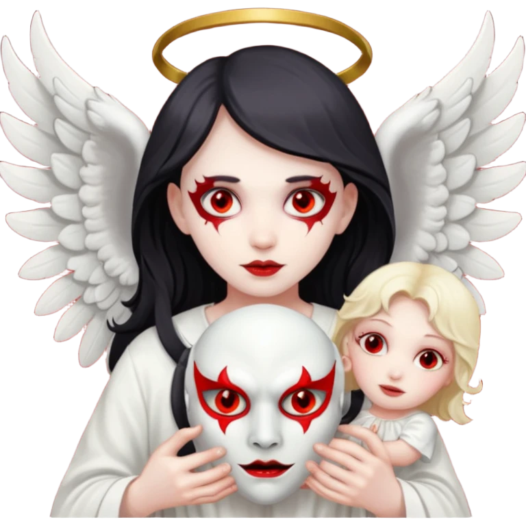 a demon taking the angel maask of his face emoji