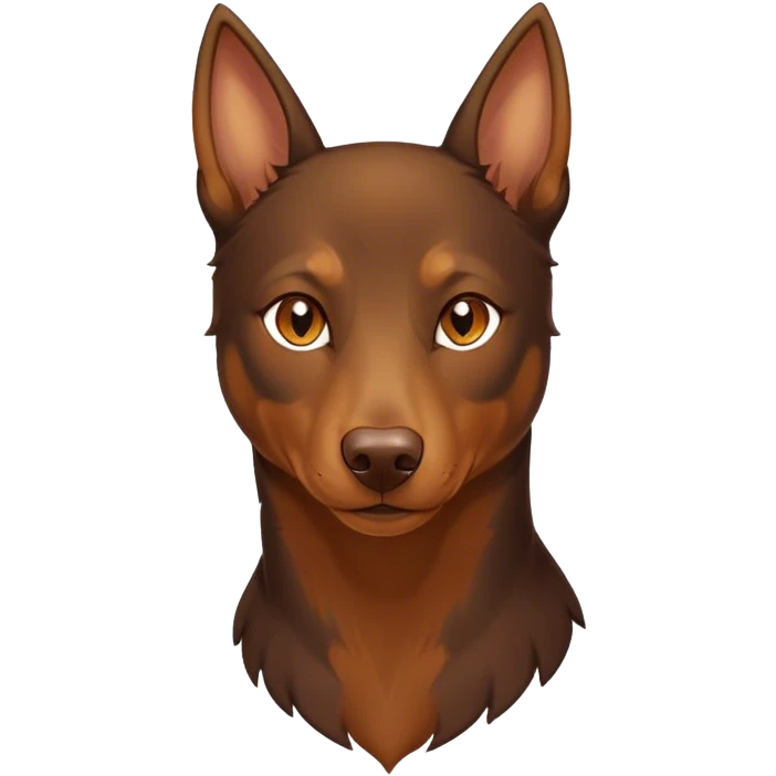 Cinematic Noble Brown and Tan Kelpie Portrait Emoji, Poised and regal, with a strong, agile build and a rich, well-groomed Fur of warm brown and tan, piercing warm eyes, Simplified yet sharp and sophisticated features, highly detailed, glowing with a soft, dignified glow, high shine, intelligent and energetic, stylized with an air of determination, focused and attentive, soft glowing outline, capturing the essence of a watchful and confident herder, so majestic it feels as though it could bound out of the screen with effortless authority! emoji