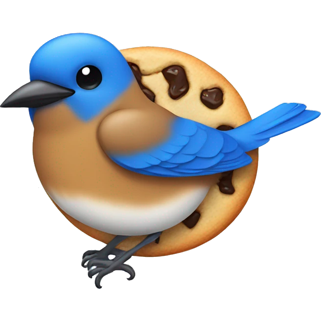 Bluebird eating a cookie emoji