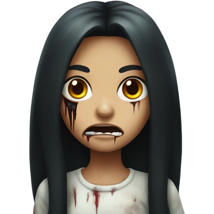 girl zombie with black long hair with teeth and serious face  emoji