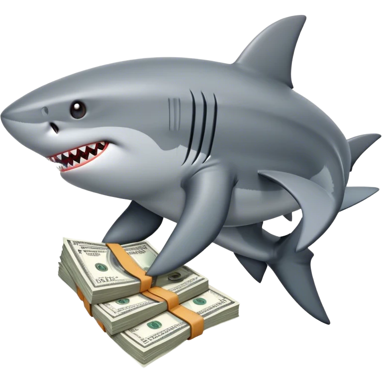 "Swim to profit" - a shark in leather gloves Louis Vuitton, moving along cash flows. emoji