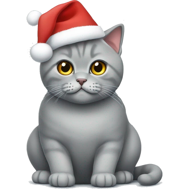 Grey British shorthair cat with a Christmas hat  emoji