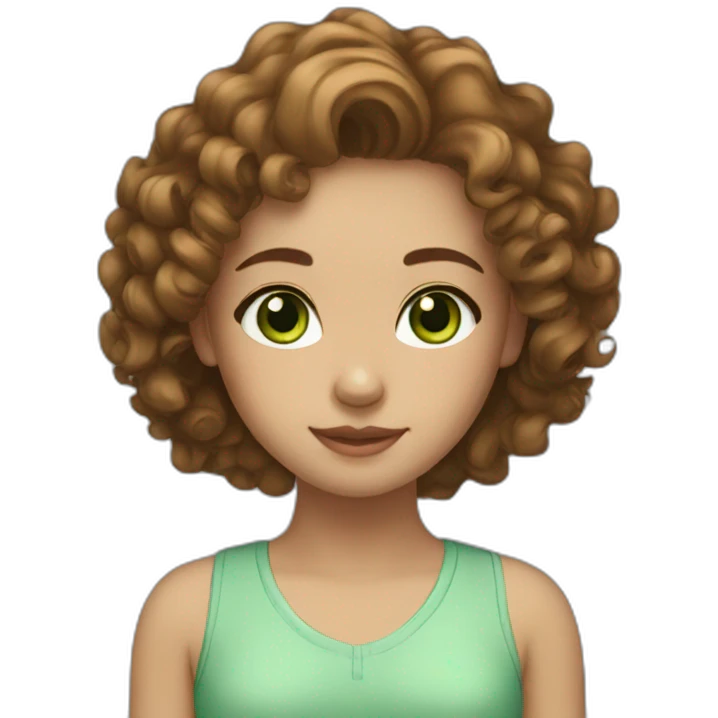girl with brown curly hair, light skin and green eyes emoji