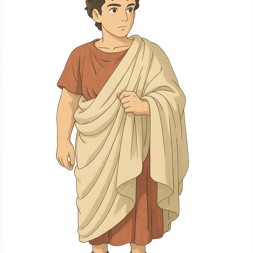 ghibli style illustration of Tiberius Gracchus wearing a Roman toga emoji