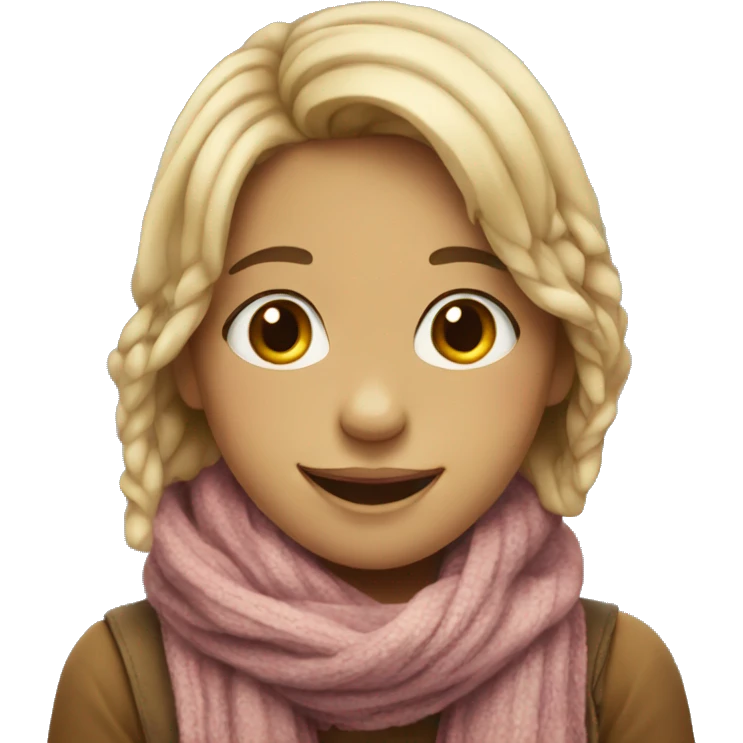 girl in a scarf smiles she has braces emoji