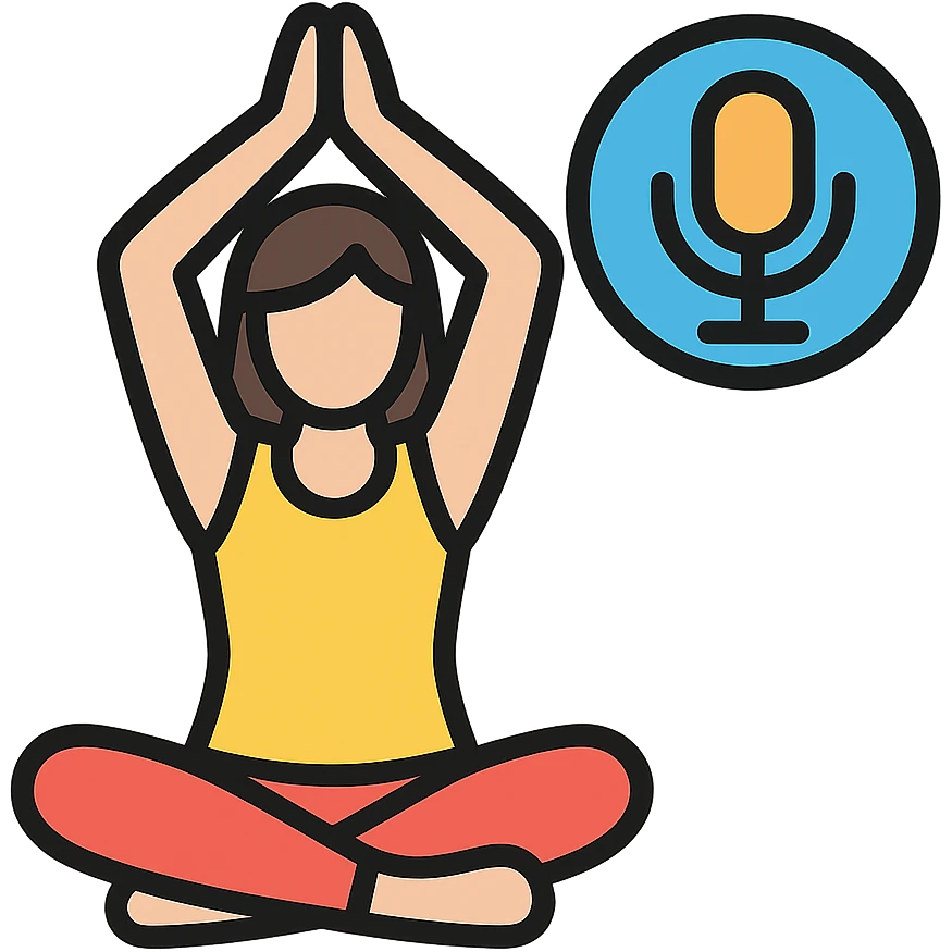 woman doing yoga with a microphone icon with color outline emoji