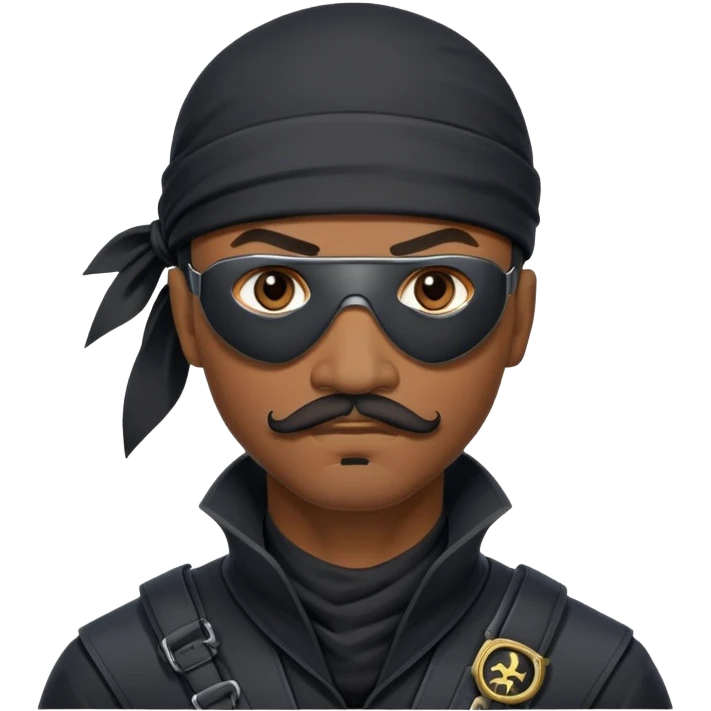 african-american mustache mercenary black asymmetrical eyepatch ninja hacker terminal command center emoji