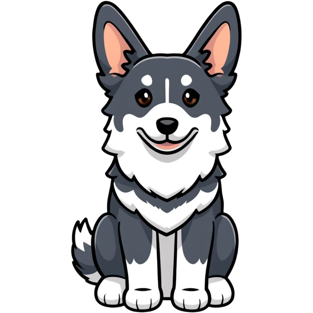 Friendly black and white shepherd dog with perked ears emoji